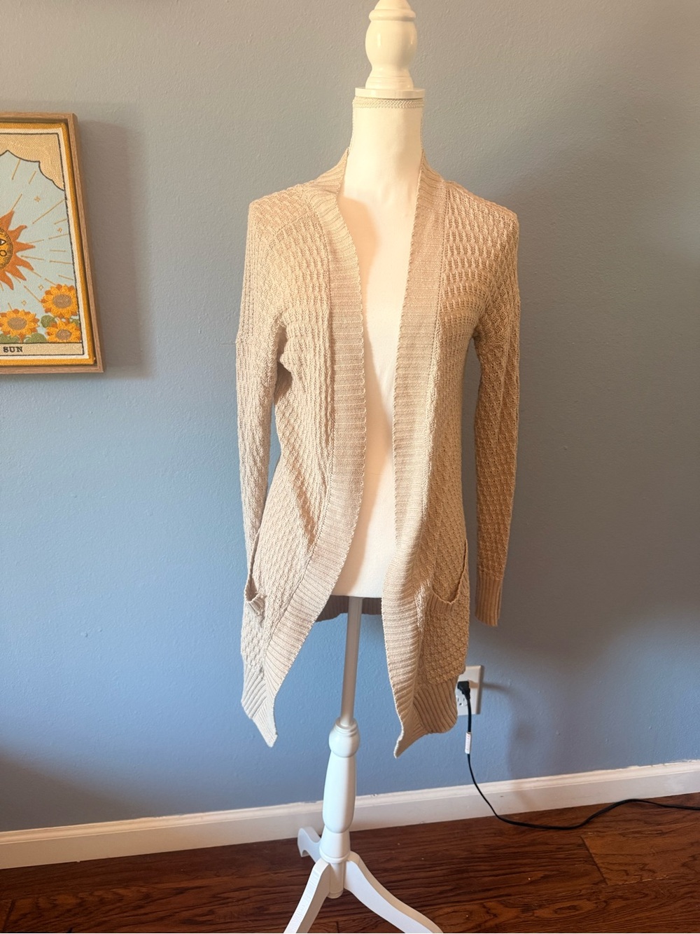 Pink Rose Tan Open-Front Knit Cardigan with Pockets